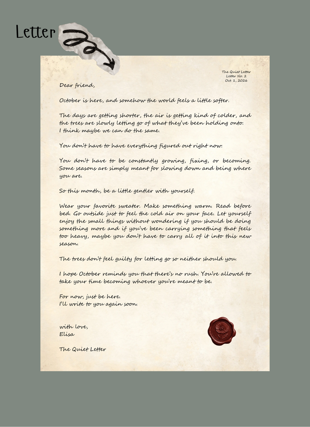The Quiet Letter | October 2026 | Monthly Mail | No. 2